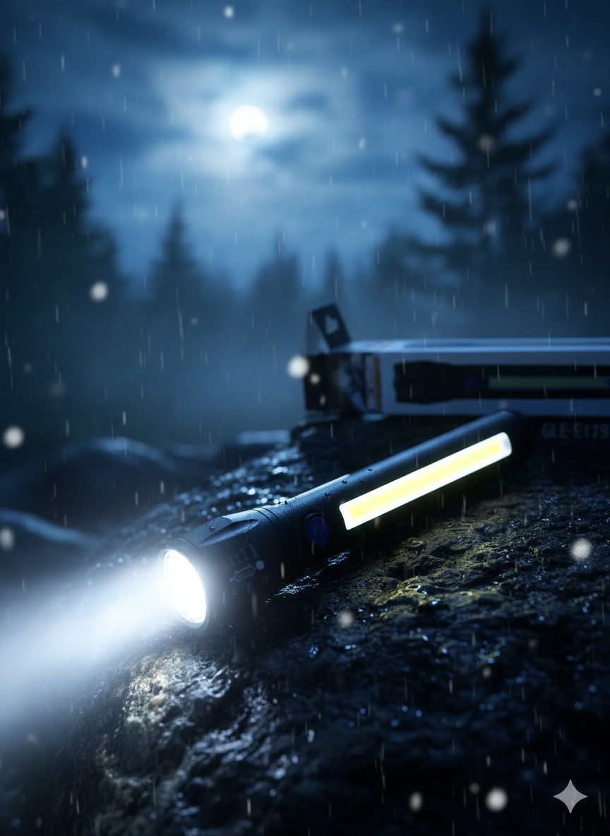 Linterna color negra, con luz led lateral.